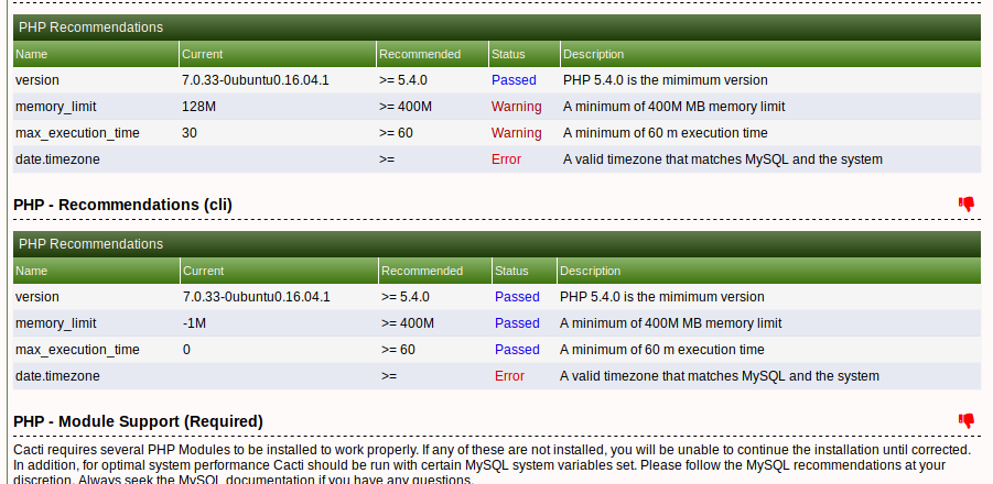cacti installation screen